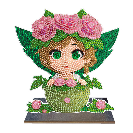 Wooden Desktop Diamond Painting Ornament Diamond Table Decor (Flower Plate Girl)