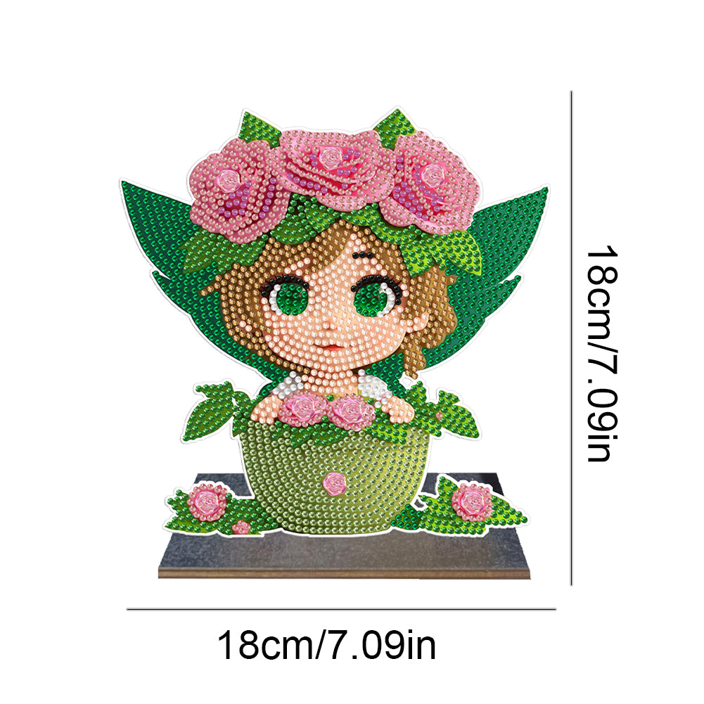 Wooden Desktop Diamond Painting Ornament Diamond Table Decor (Flower Plate Girl)