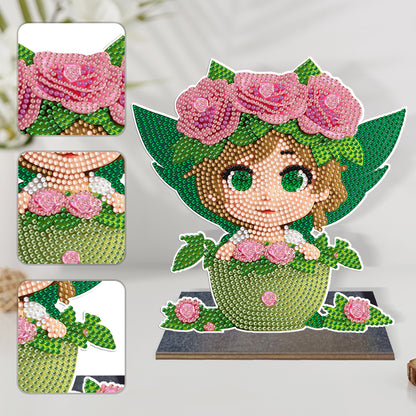 Wooden Desktop Diamond Painting Ornament Diamond Table Decor (Flower Plate Girl)