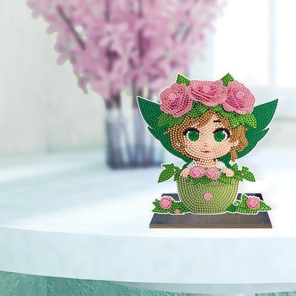 Wooden Desktop Diamond Painting Ornament Diamond Table Decor (Flower Plate Girl)