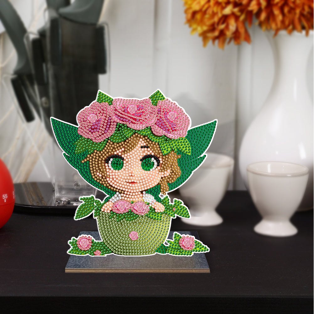 Wooden Desktop Diamond Painting Ornament Diamond Table Decor (Flower Plate Girl)