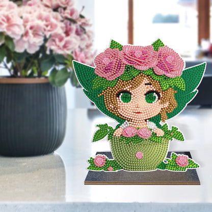 Wooden Desktop Diamond Painting Ornament Diamond Table Decor (Flower Plate Girl)