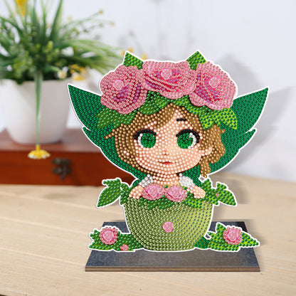 Wooden Desktop Diamond Painting Ornament Diamond Table Decor (Flower Plate Girl)