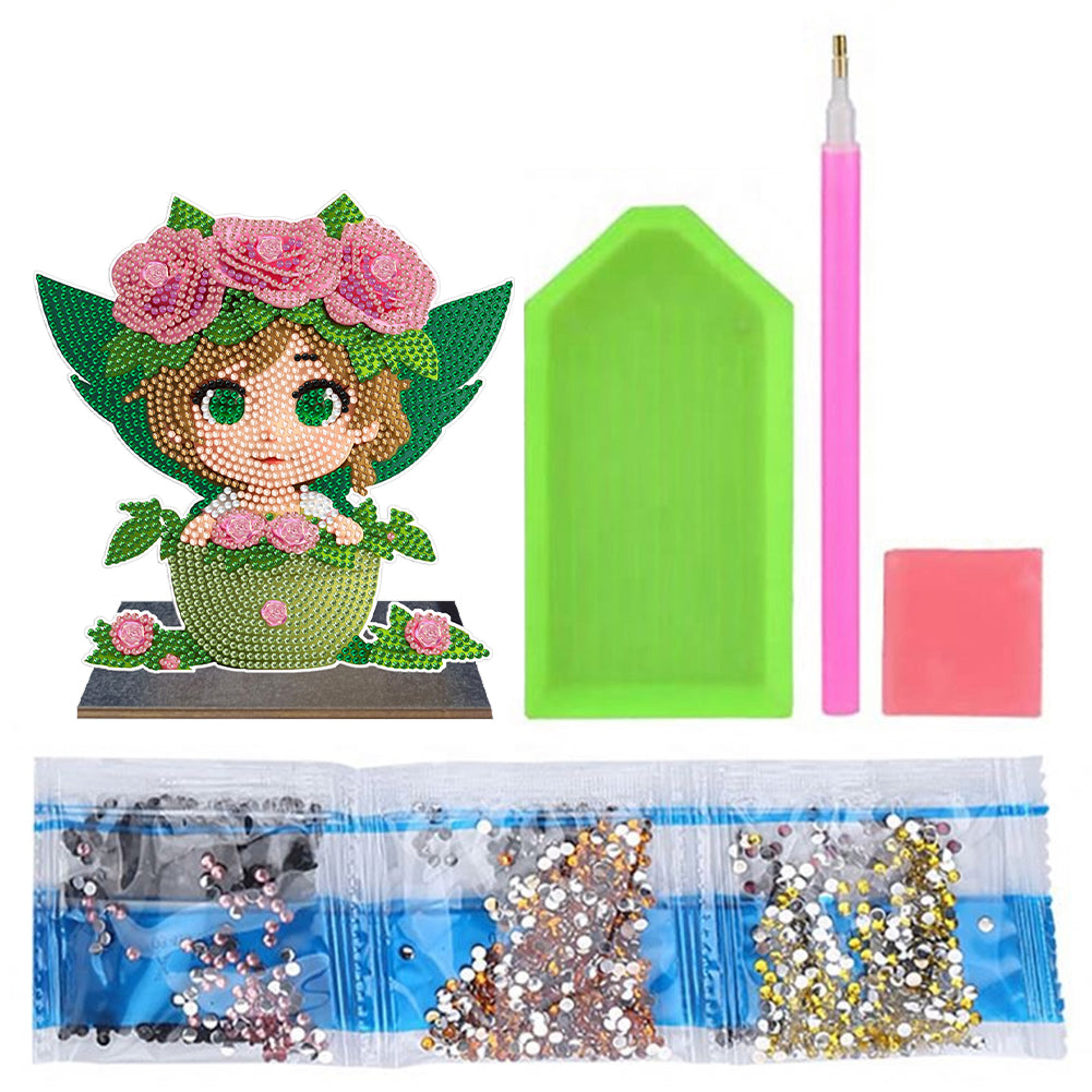 Wooden Desktop Diamond Painting Ornament Diamond Table Decor (Flower Plate Girl)