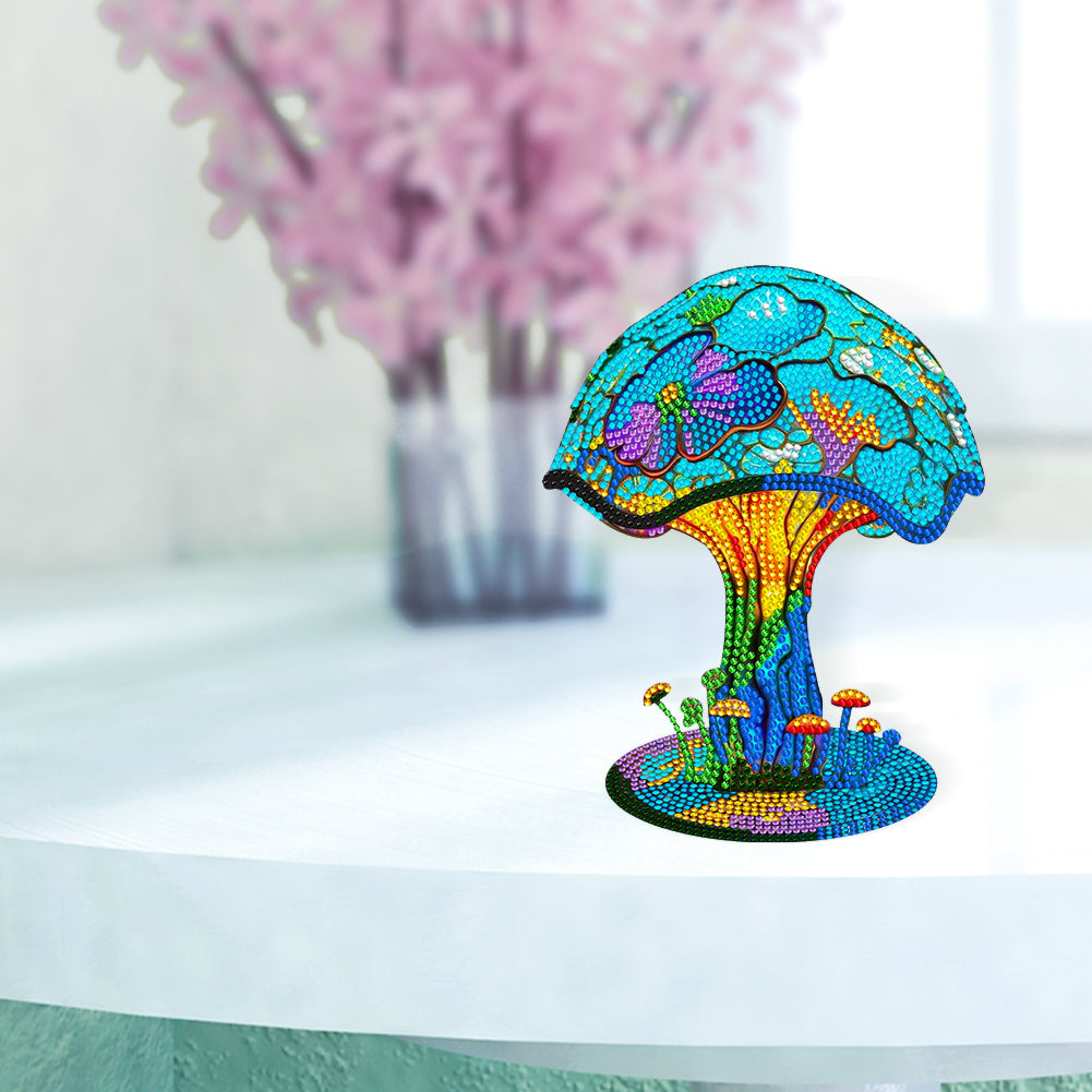 Wooden Desktop Diamond Painting Ornament Diamond Table Decor (Mushroom Lamp)