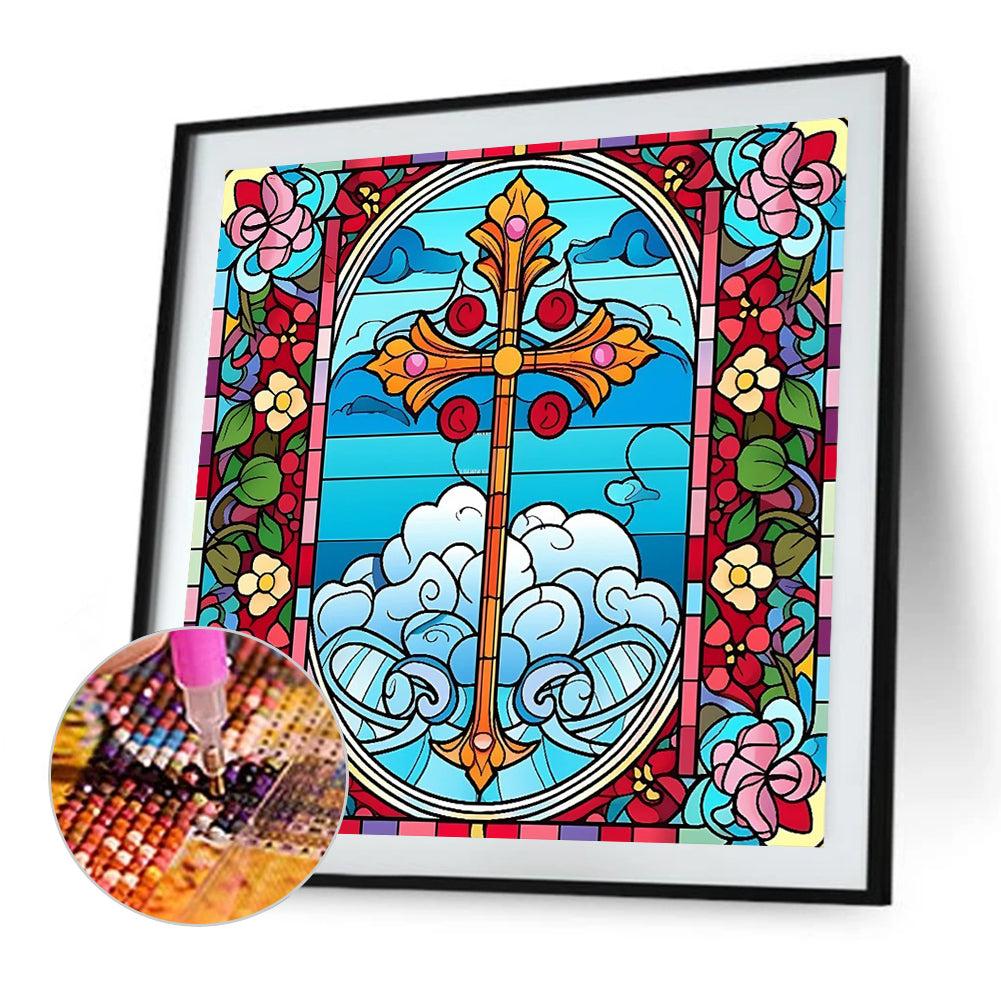 Abstract Floral Cross - Full AB Dril Round Diamond Painting 40*40CM