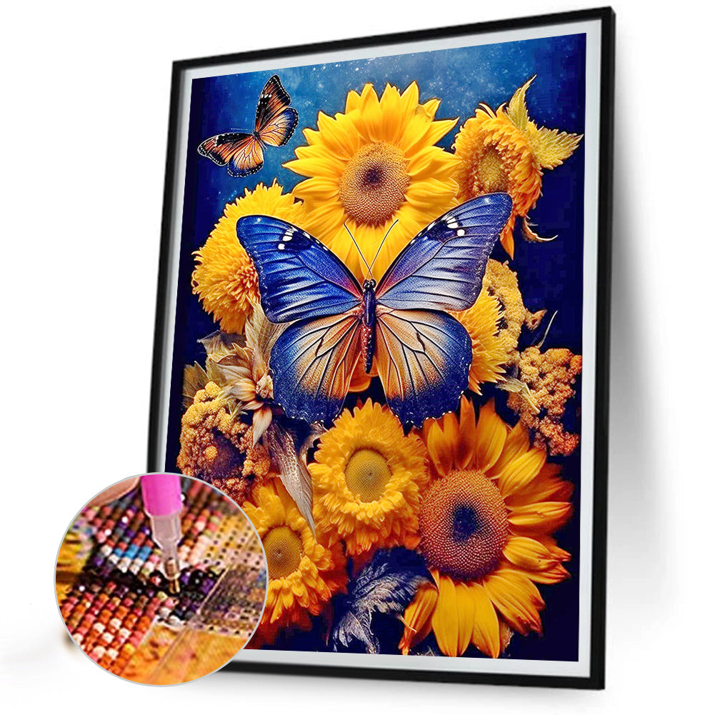 Sunflower Butterfly - Full Round Drill Diamond Painting 40*50CM