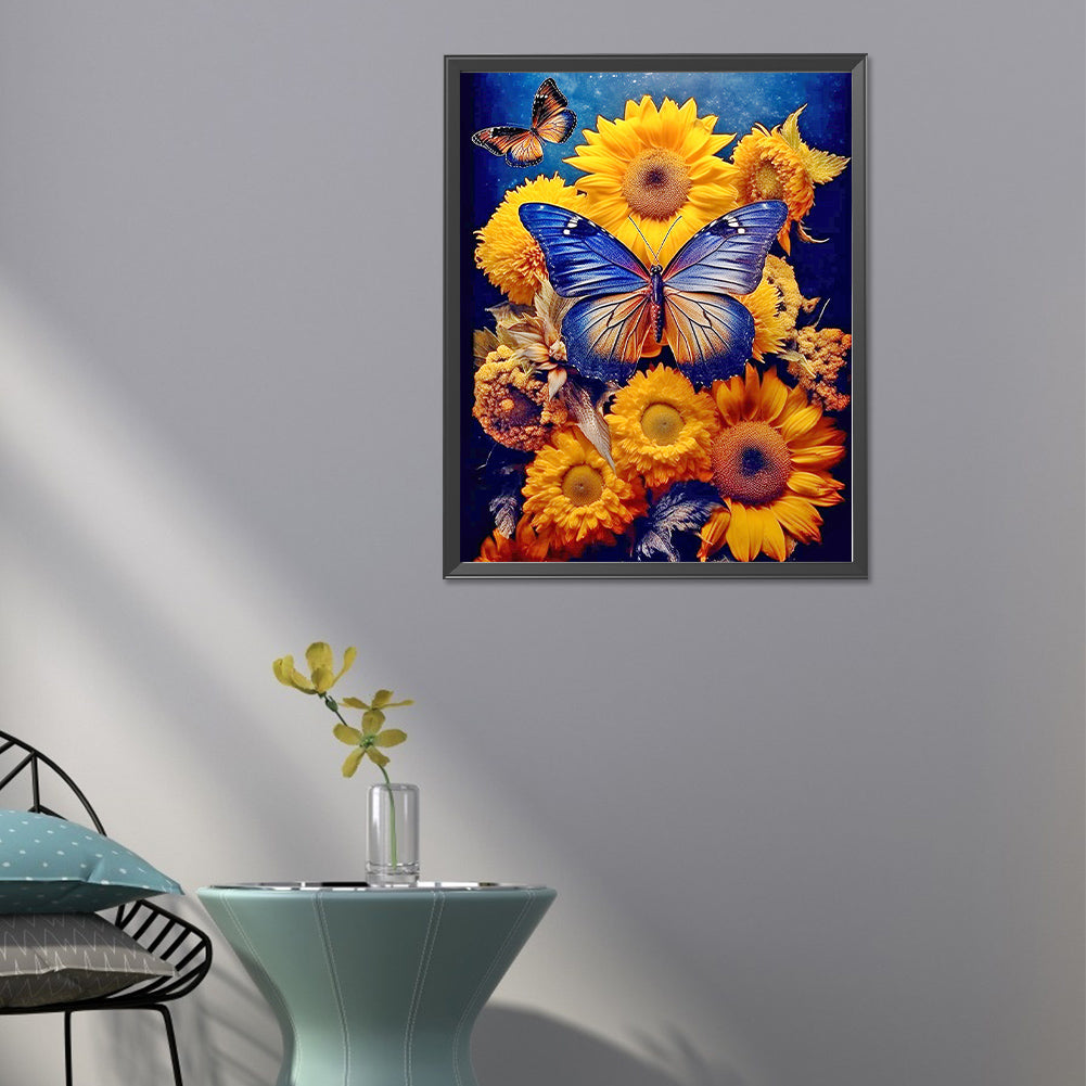 Sunflower Butterfly - Full Round Drill Diamond Painting 40*50CM