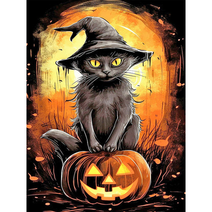 Black Cat And Jack-O-Lantern - Full Round Drill Diamond Painting 30*40CM