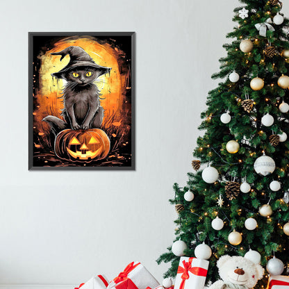 Black Cat And Jack-O-Lantern - Full Round Drill Diamond Painting 30*40CM