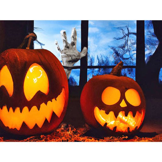 Halloween Pumpkin Lantern - Full Round Drill Diamond Painting 40*30CM