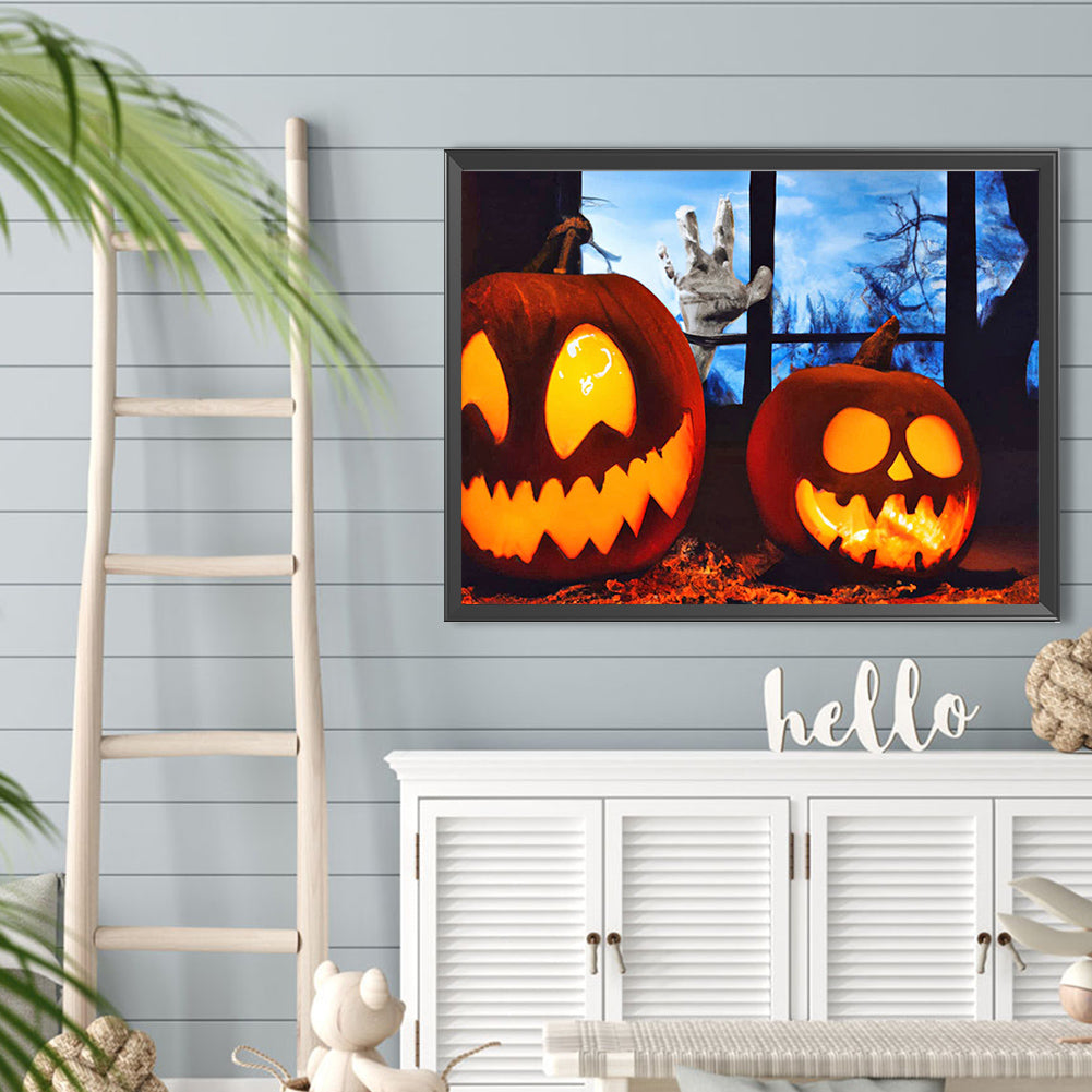 Halloween Pumpkin Lantern - Full Round Drill Diamond Painting 40*30CM