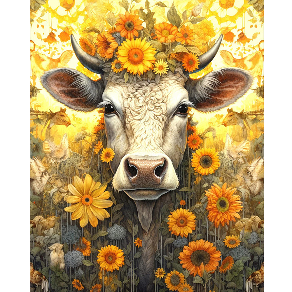 Sunflower And Old Cow - Full Round Drill Diamond Painting 40*50CM