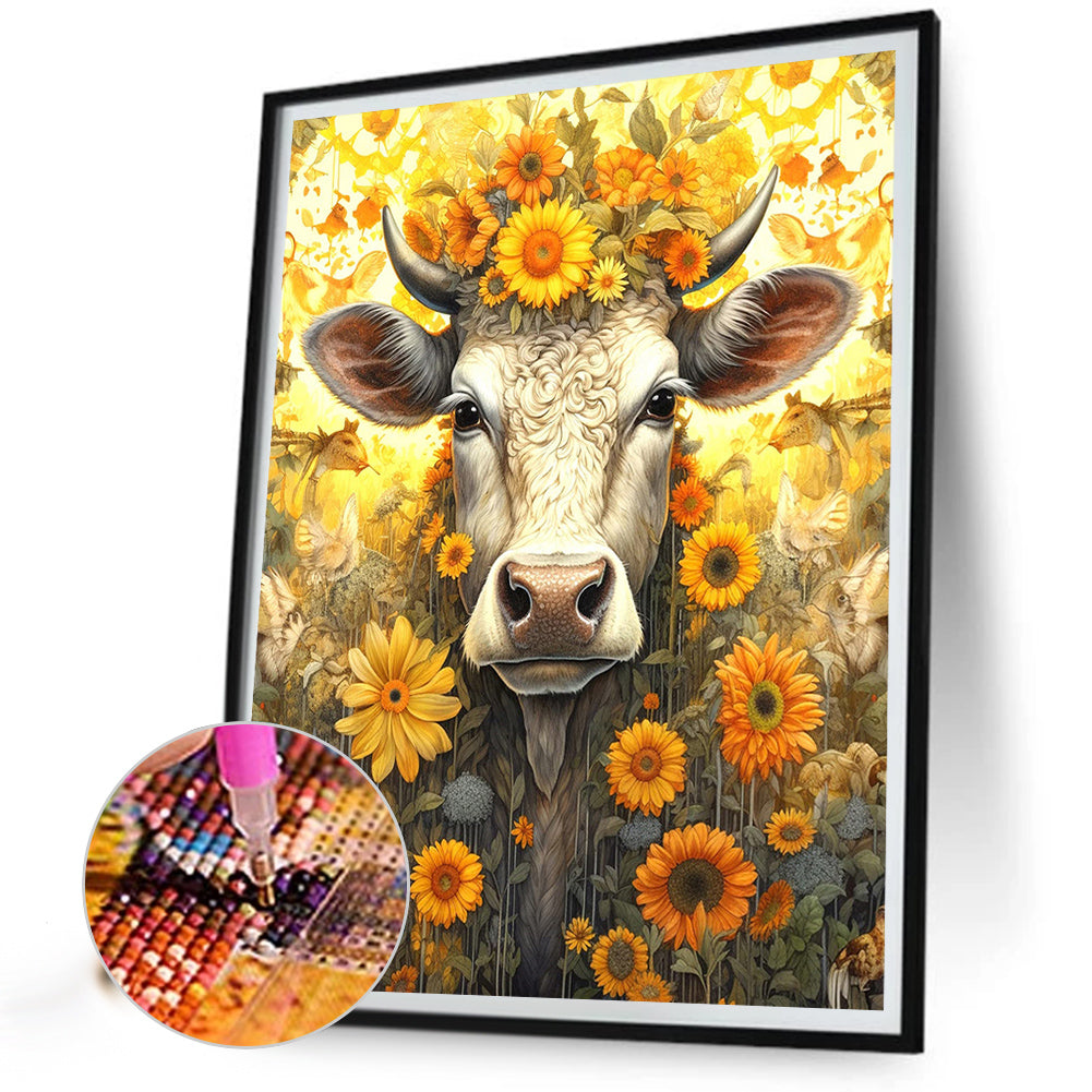 Sunflower And Old Cow - Full Round Drill Diamond Painting 40*50CM