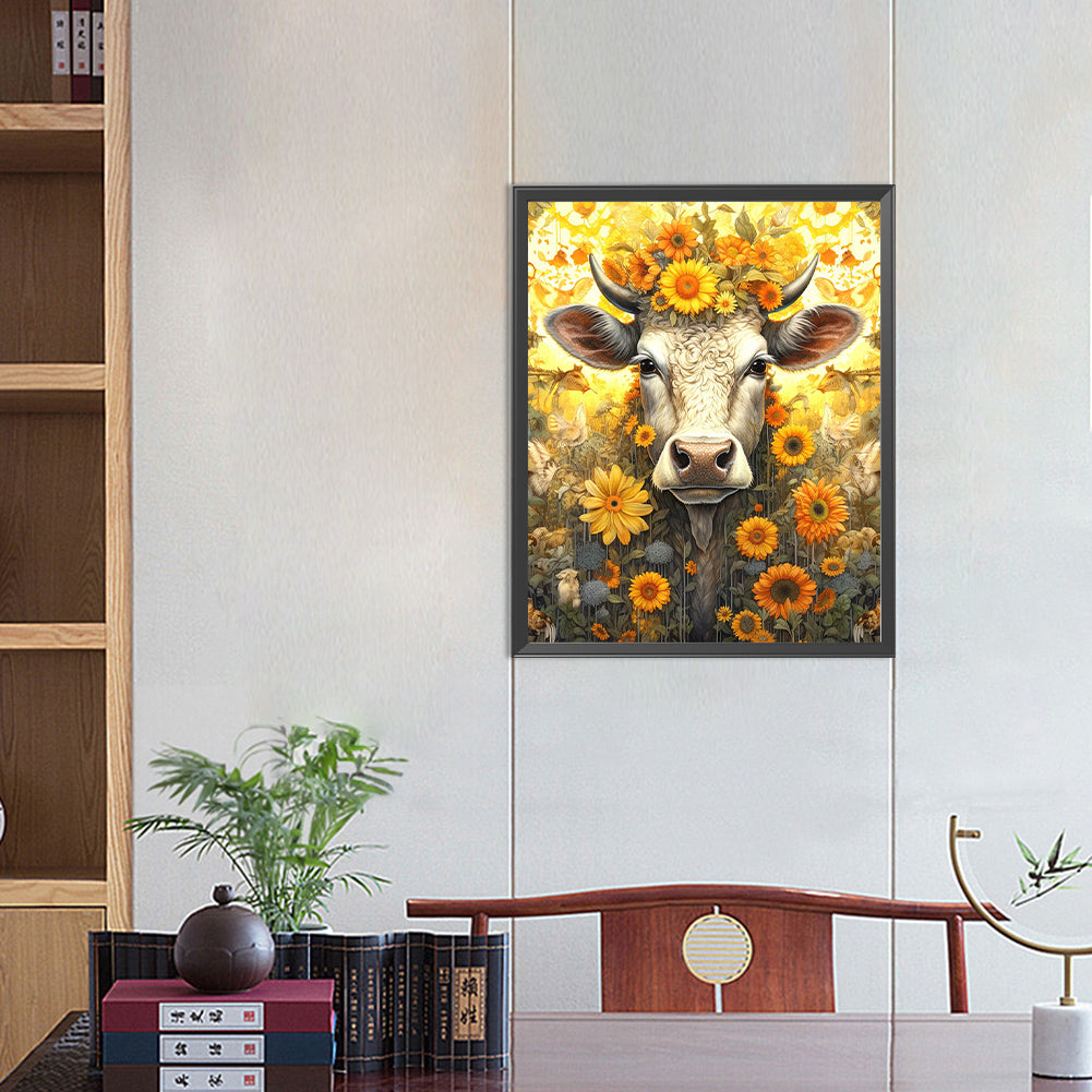 Sunflower And Old Cow - Full Round Drill Diamond Painting 40*50CM