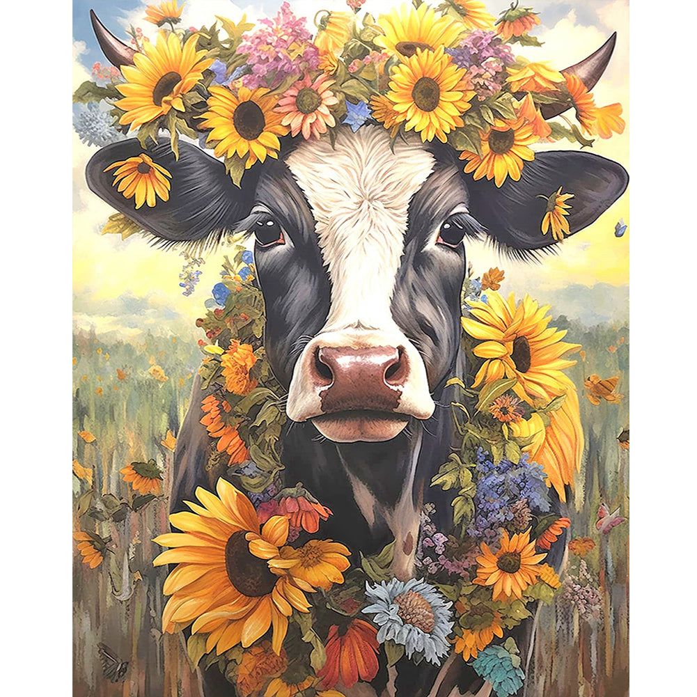 Sunflower And Old Cow - Full Round Drill Diamond Painting 40*50CM