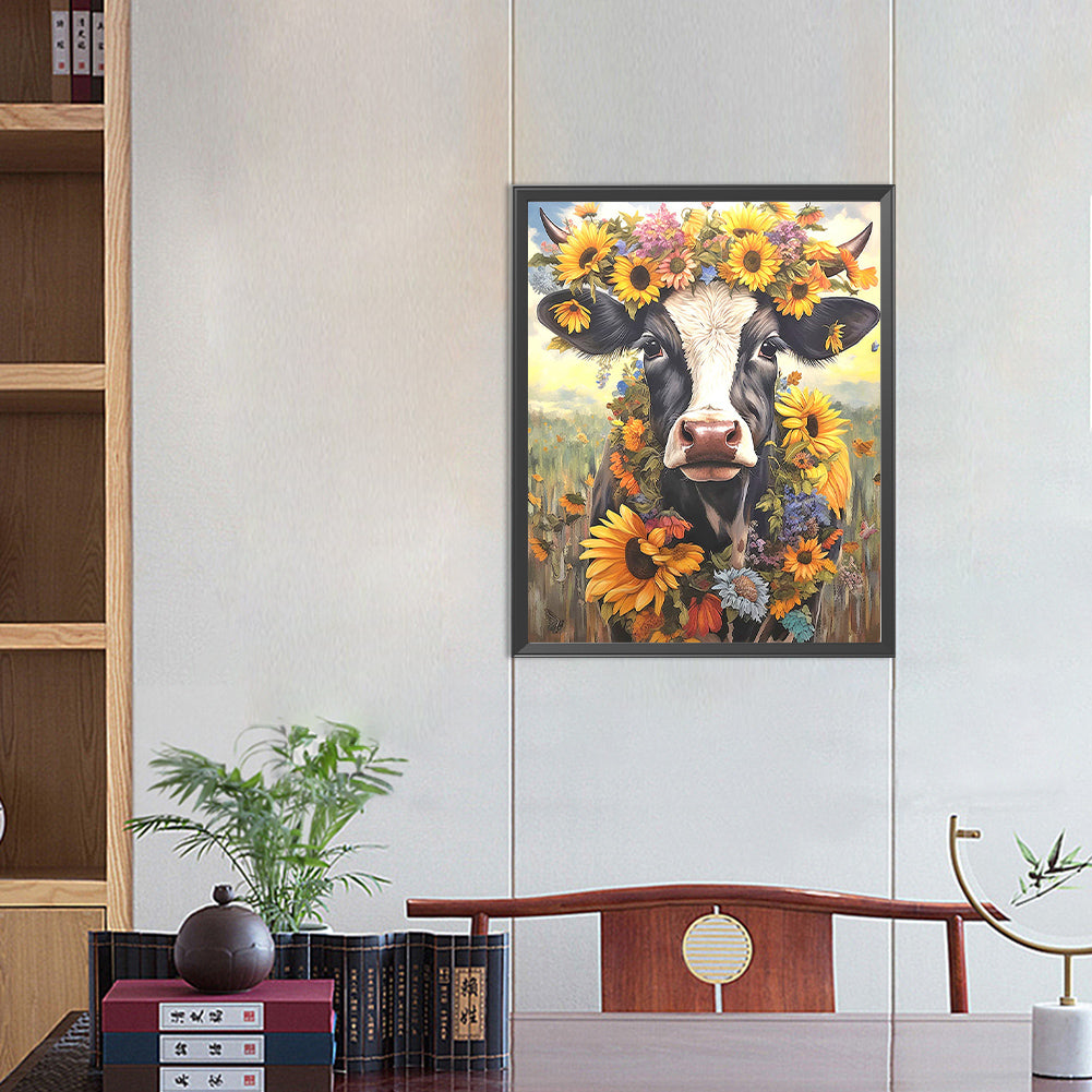 Sunflower And Old Cow - Full Round Drill Diamond Painting 40*50CM