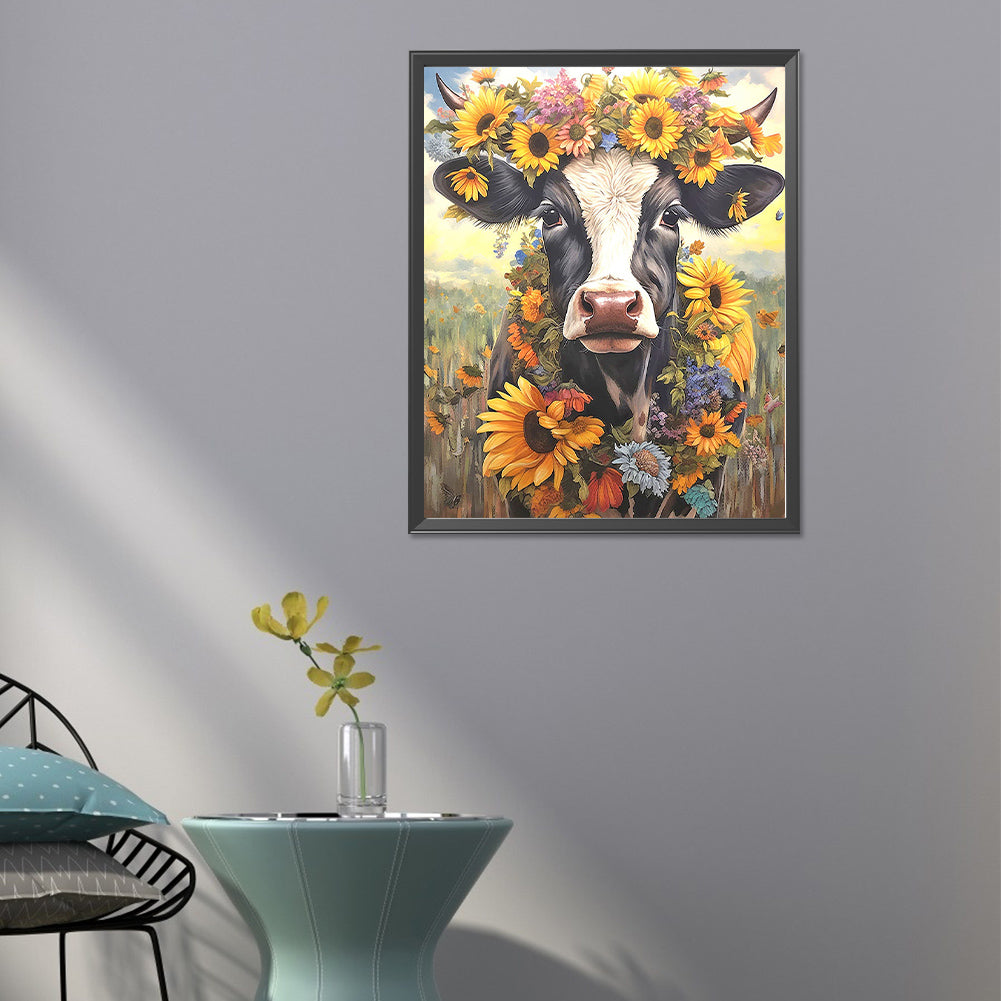 Sunflower And Old Cow - Full Round Drill Diamond Painting 40*50CM