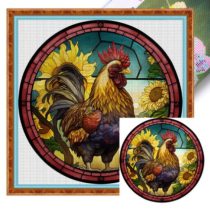 Glass Painting-Rooster - 11CT Stamped Cross Stitch 40*40CM