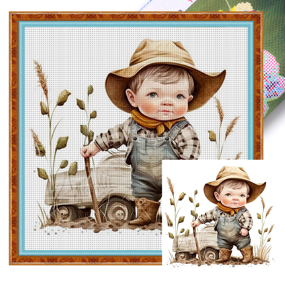 Busy Farm Kid - 11CT Stamped Cross Stitch 40*40CM