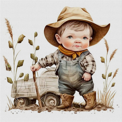 Busy Farm Kid - 11CT Stamped Cross Stitch 40*40CM