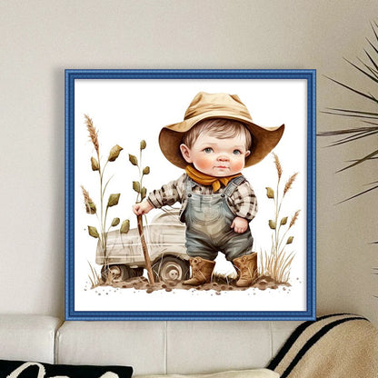 Busy Farm Kid - 11CT Stamped Cross Stitch 40*40CM