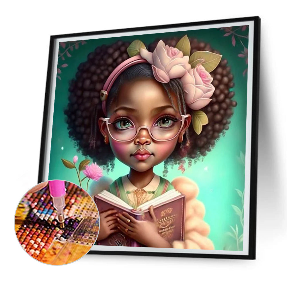 Curly Black Girl - Full Round Drill Diamond Painting 30*30CM