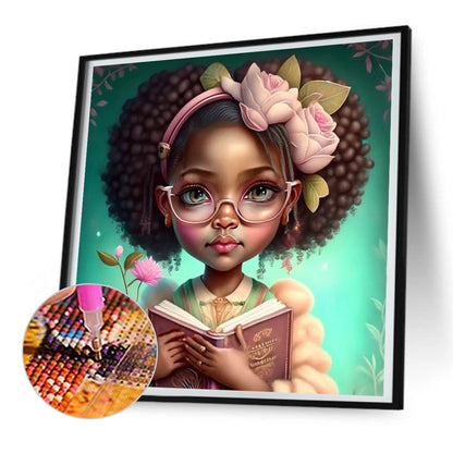 Curly Black Girl - Full Round Drill Diamond Painting 30*30CM