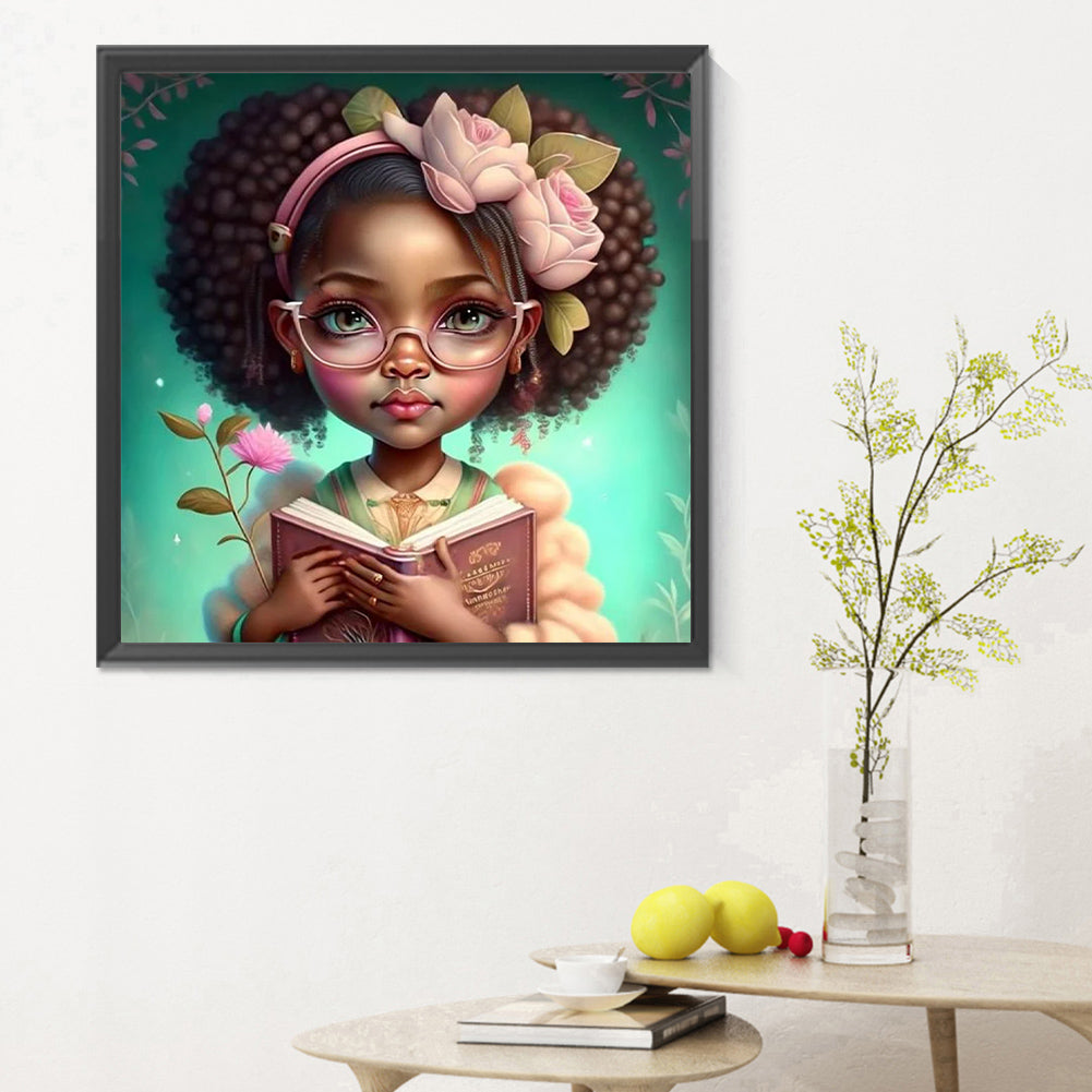 Curly Black Girl - Full Round Drill Diamond Painting 30*30CM