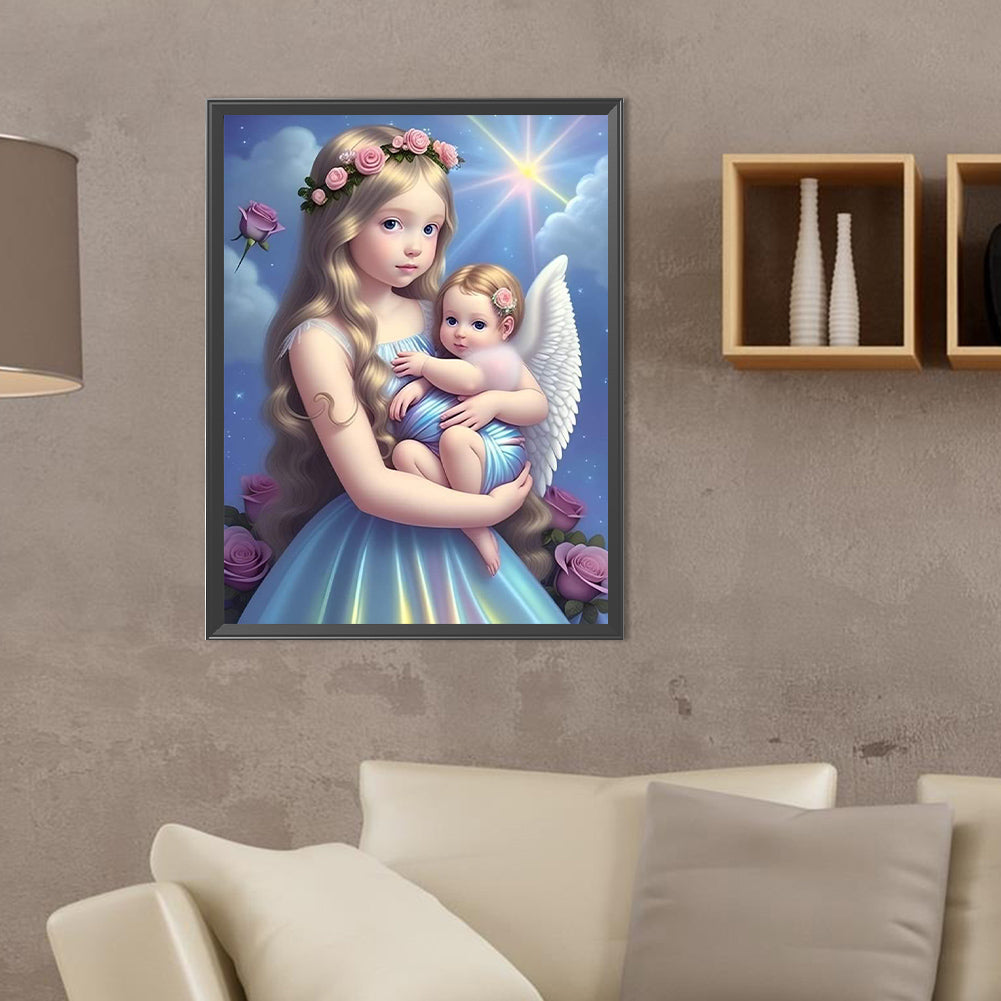 Little Girl And Angel - Full Round Drill Diamond Painting 30*40CM