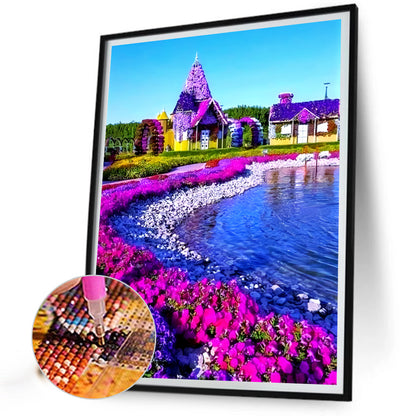 Flower House - Full Round Drill Diamond Painting 40*50CM