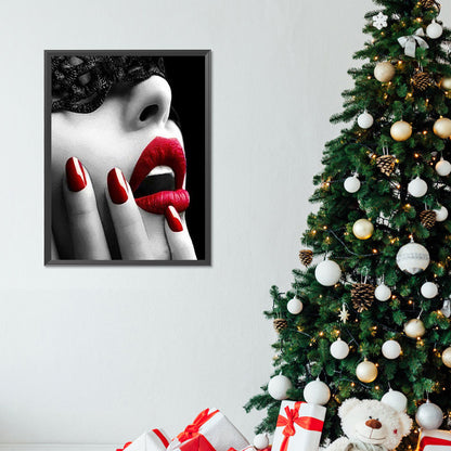 Flaming Red Lips - Full Round Drill Diamond Painting 30*40CM