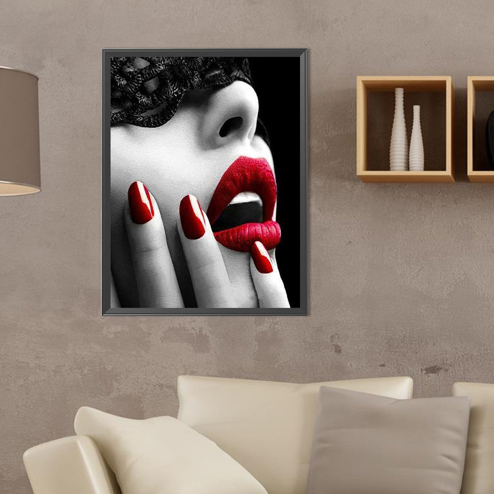 Flaming Red Lips - Full Round Drill Diamond Painting 30*40CM