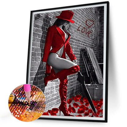 Girl In Red - Full Round Drill Diamond Painting 30*40CM