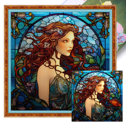 Glass Painting - Woman - 14CT Stamped Cross Stitch 40*40CM