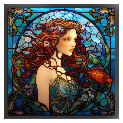 Glass Painting - Woman - 14CT Stamped Cross Stitch 40*40CM