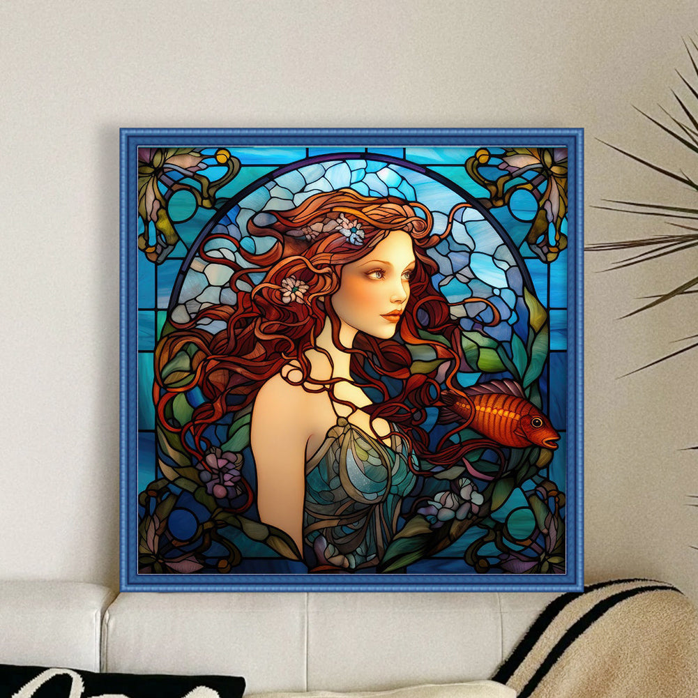 Glass Painting - Woman - 14CT Stamped Cross Stitch 40*40CM