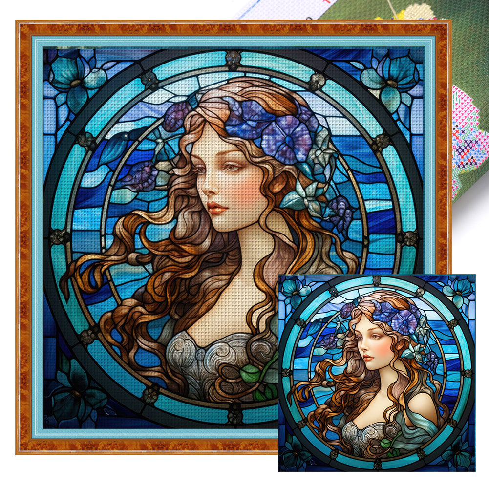 Glass Painting - Woman - 14CT Stamped Cross Stitch 40*40CM