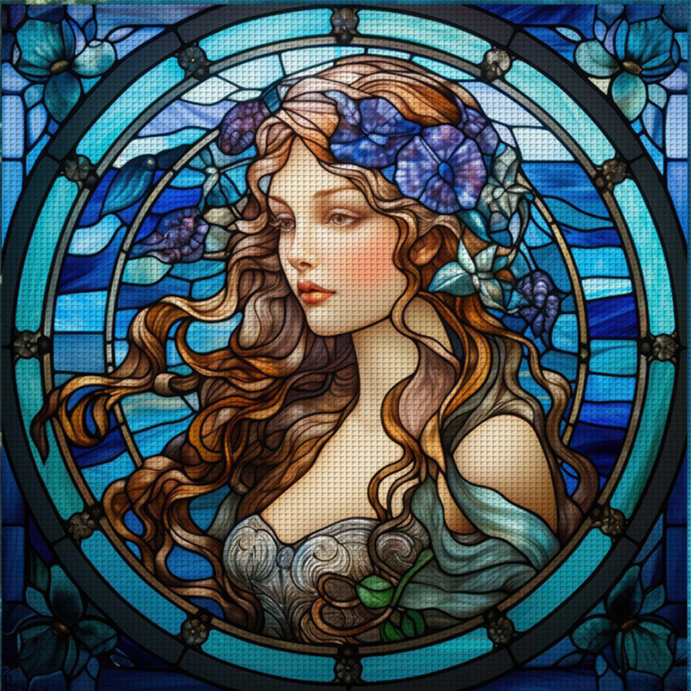 Glass Painting - Woman - 14CT Stamped Cross Stitch 40*40CM