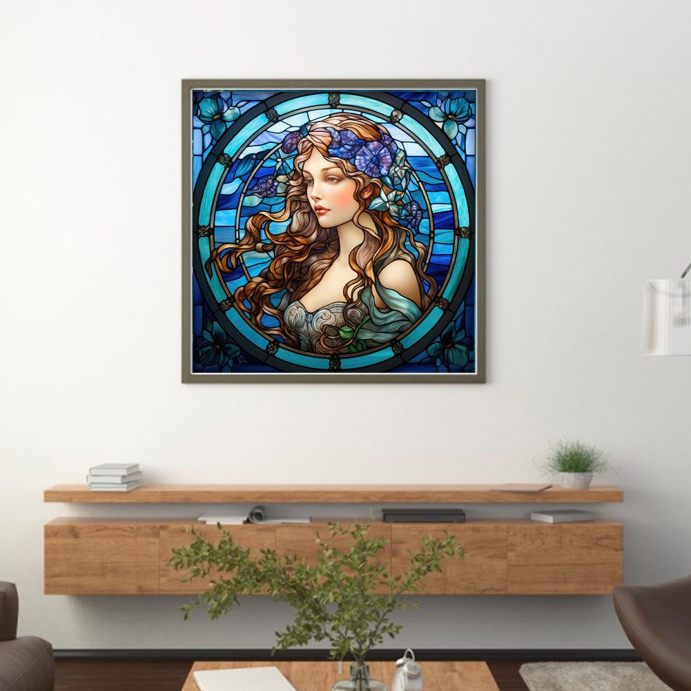 Glass Painting - Woman - 14CT Stamped Cross Stitch 40*40CM