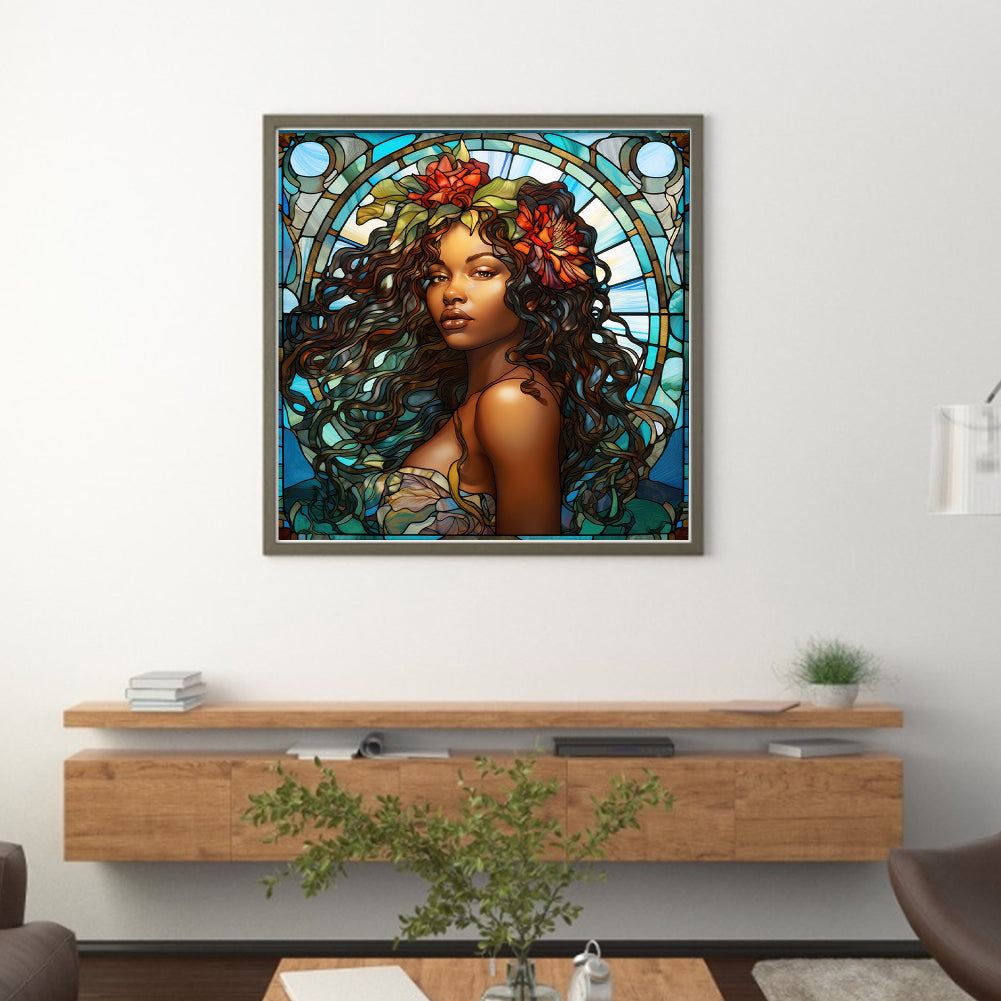 Glass Painting - Woman - 14CT Stamped Cross Stitch 40*40CM