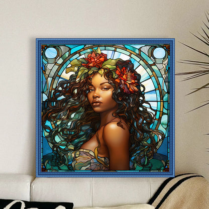 Glass Painting - Woman - 14CT Stamped Cross Stitch 40*40CM