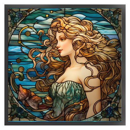 Glass Painting - Woman - 14CT Stamped Cross Stitch 40*40CM