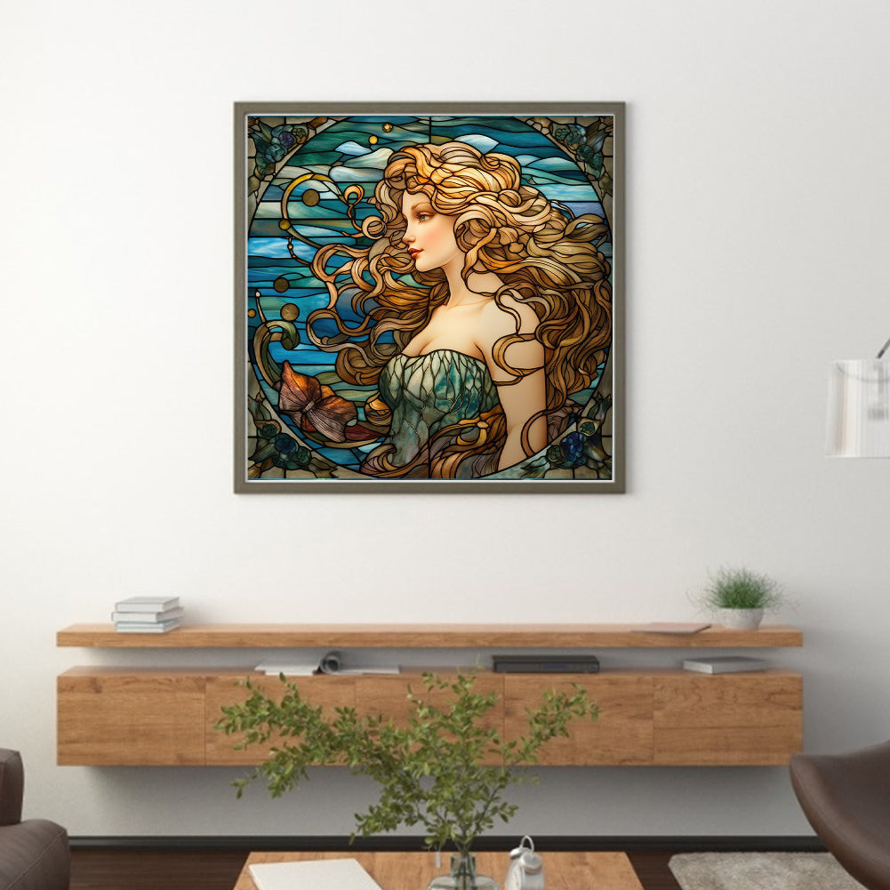 Glass Painting - Woman - 14CT Stamped Cross Stitch 40*40CM