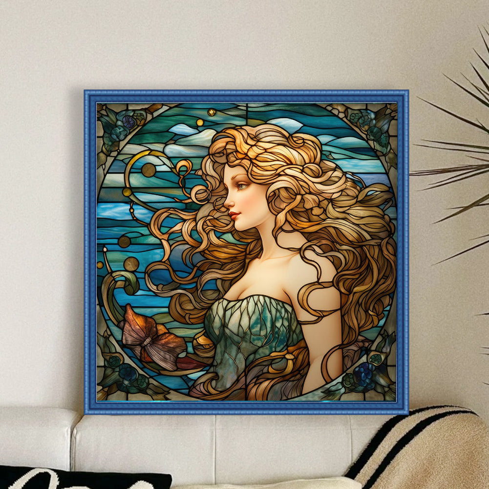 Glass Painting - Woman - 14CT Stamped Cross Stitch 40*40CM