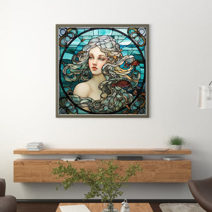 Glass Painting - Woman - 14CT Stamped Cross Stitch 40*40CM