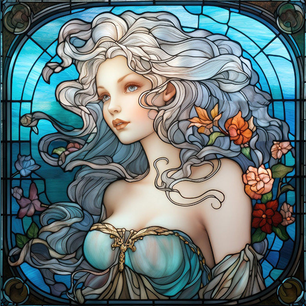 Glass Painting - Woman - 14CT Stamped Cross Stitch 40*40CM