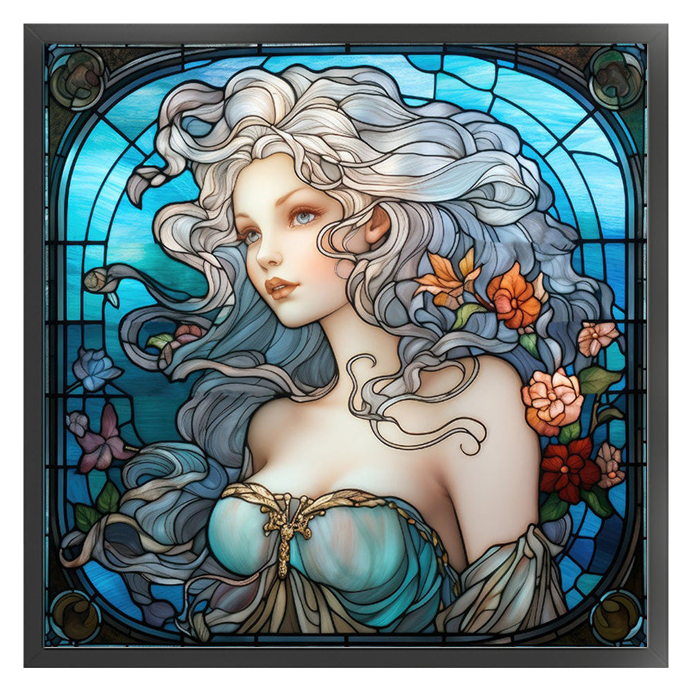 Glass Painting - Woman - 14CT Stamped Cross Stitch 40*40CM