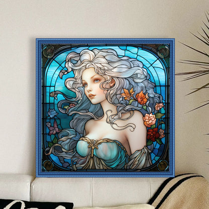 Glass Painting - Woman - 14CT Stamped Cross Stitch 40*40CM