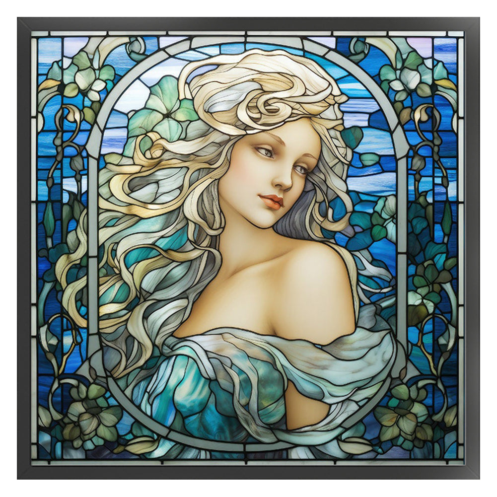 Glass Painting - Woman - 14CT Stamped Cross Stitch 40*40CM